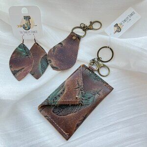 Embossed Leather Bundle - 2 Keychains and Earrings